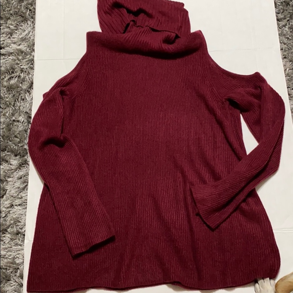 Ribbed open shoulder sweater